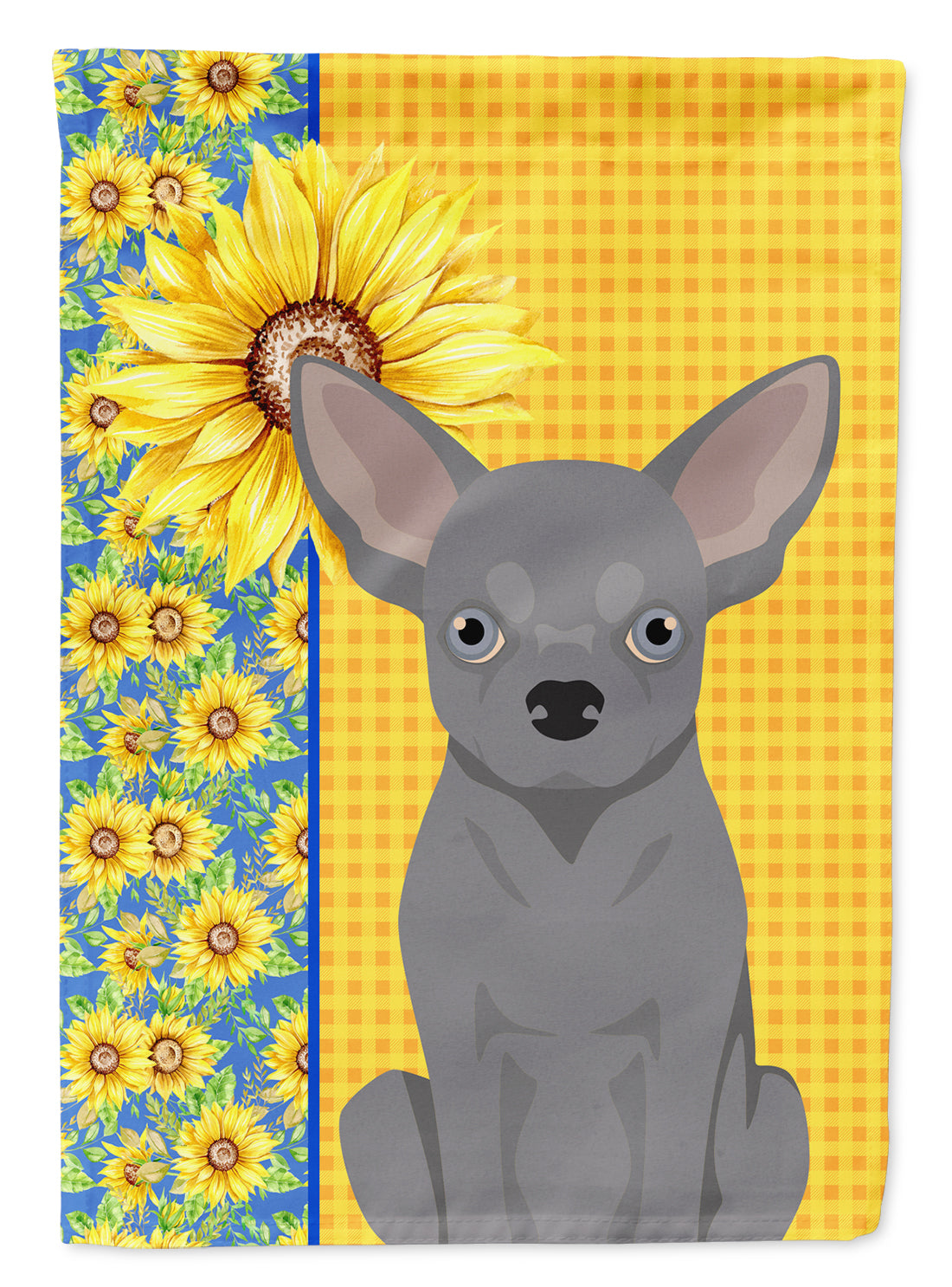 Summer Sunflowers Blue Chihuahua House Flag 28x40 Porch Sleeve Pole Decorative Outside Yard Banner Artwork Wall Hanging, Polyester
