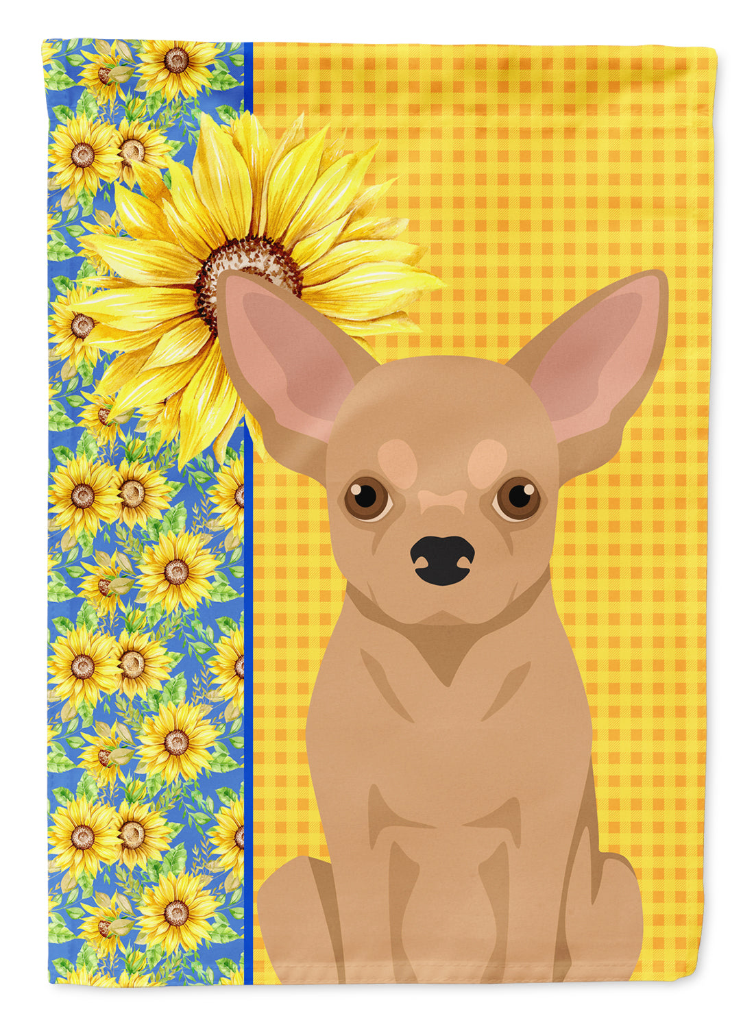 Summer Sunflowers Gold Chihuahua House Flag 28x40 Porch Sleeve Pole Decorative Outside Yard Banner Artwork Wall Hanging, Polyester