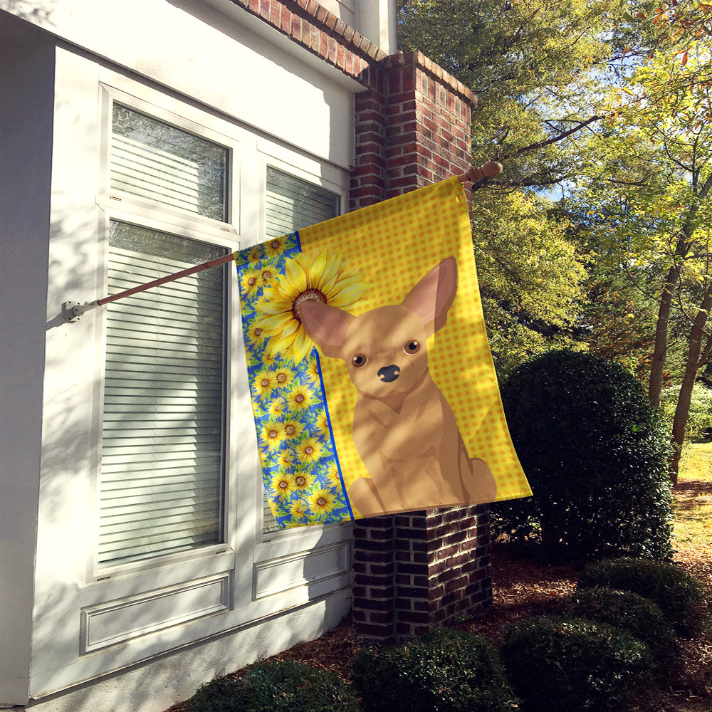 Summer Sunflowers Gold Chihuahua House Flag 28x40 Porch Sleeve Pole Decorative Outside Yard Banner Artwork Wall Hanging, Polyester
