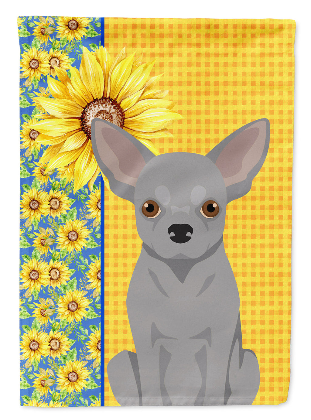 Summer Sunflowers Silver Chihuahua House Flag 28x40 Porch Sleeve Pole Decorative Outside Yard Banner Artwork Wall Hanging, Polyester