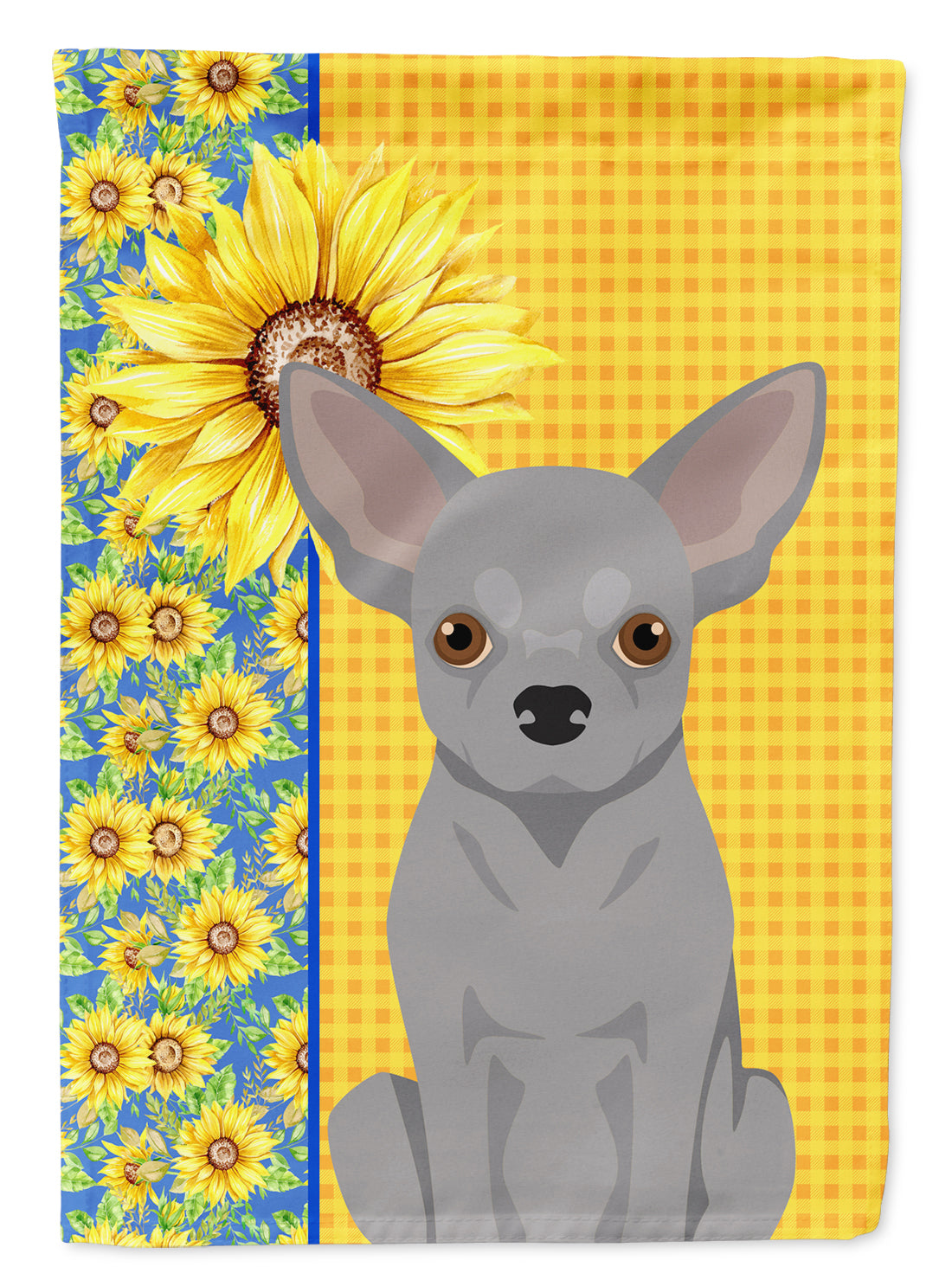 Summer Sunflowers Silver Chihuahua House Flag 28x40 Porch Sleeve Pole Decorative Outside Yard Banner Artwork Wall Hanging, Polyester
