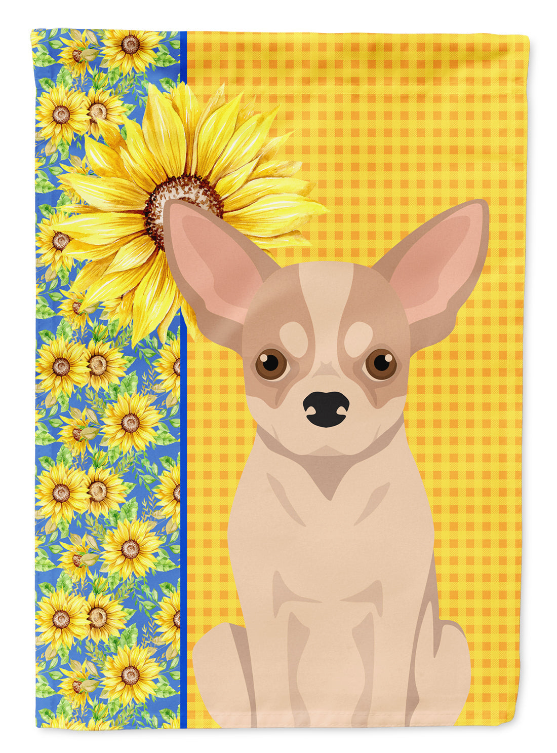 Summer Sunflowers Fawn and White Chihuahua House Flag 28x40 Porch Sleeve Pole Decorative Outside Yard Banner Artwork Wall Hanging, Polyester