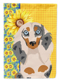 Summer Sunflowers Longhair Cream Dapple Dachshund House Flag 28x40 Porch Sleeve Pole Decorative Outside Yard Banner Artwork Wall Hanging, Polyester
