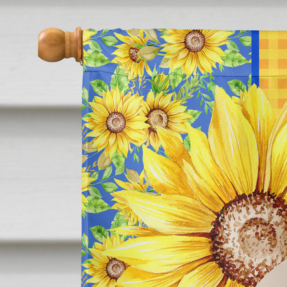 Summer Sunflowers Longhair Cream Dapple Dachshund House Flag 28x40 Porch Sleeve Pole Decorative Outside Yard Banner Artwork Wall Hanging, Polyester