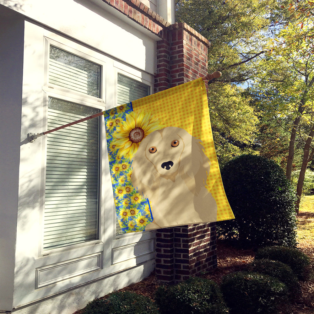 Summer Sunflowers Longhair Cream Dachshund House Flag 28x40 Porch Sleeve Pole Decorative Outside Yard Banner Artwork Wall Hanging, Polyester
