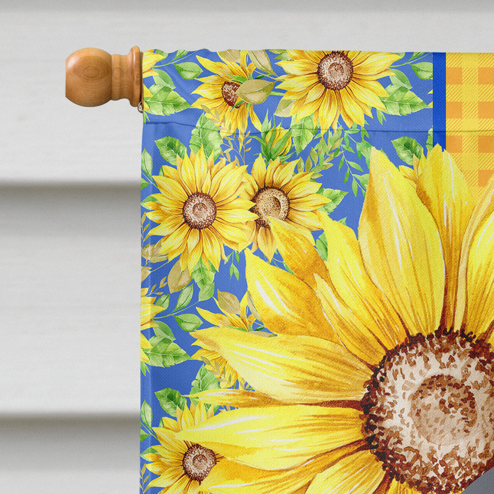 Summer Sunflowers Longhair Blue and Tan Dachshund House Flag 28x40 Porch Sleeve Pole Decorative Outside Yard Banner Artwork Wall Hanging, Polyester