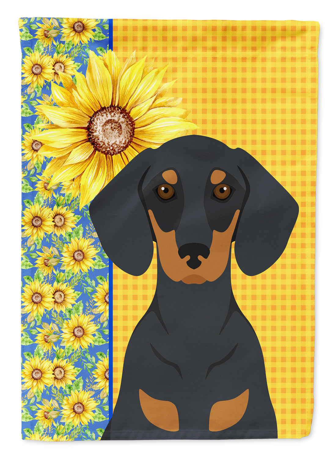 Summer Sunflowers Black and Tan Dachshund House Flag 28x40 Porch Sleeve Pole Decorative Outside Yard Banner Artwork Wall Hanging, Polyester