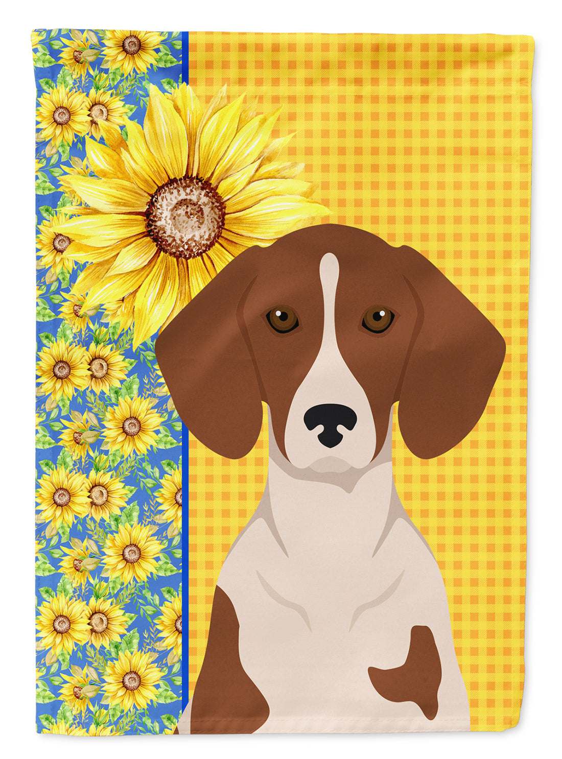 Summer Sunflowers Red Piebald Dachshund House Flag 28x40 Porch Sleeve Pole Decorative Outside Yard Banner Artwork Wall Hanging, Polyester