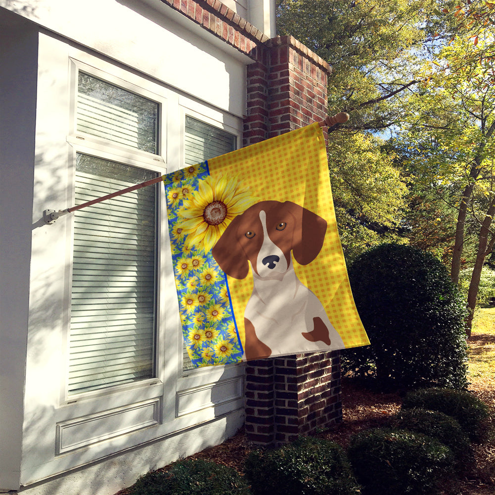 Summer Sunflowers Red Piebald Dachshund House Flag 28x40 Porch Sleeve Pole Decorative Outside Yard Banner Artwork Wall Hanging, Polyester