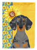 Summer Sunflowers Black Dapple Dachshund House Flag 28x40 Porch Sleeve Pole Decorative Outside Yard Banner Artwork Wall Hanging, Polyester
