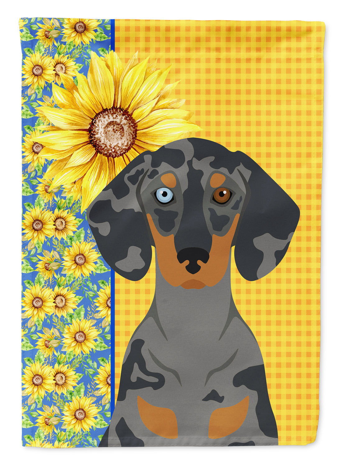 Summer Sunflowers Black Dapple Dachshund House Flag 28x40 Porch Sleeve Pole Decorative Outside Yard Banner Artwork Wall Hanging, Polyester