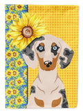Summer Sunflowers Cream Dapple Dachshund House Flag 28x40 Porch Sleeve Pole Decorative Outside Yard Banner Artwork Wall Hanging, Polyester