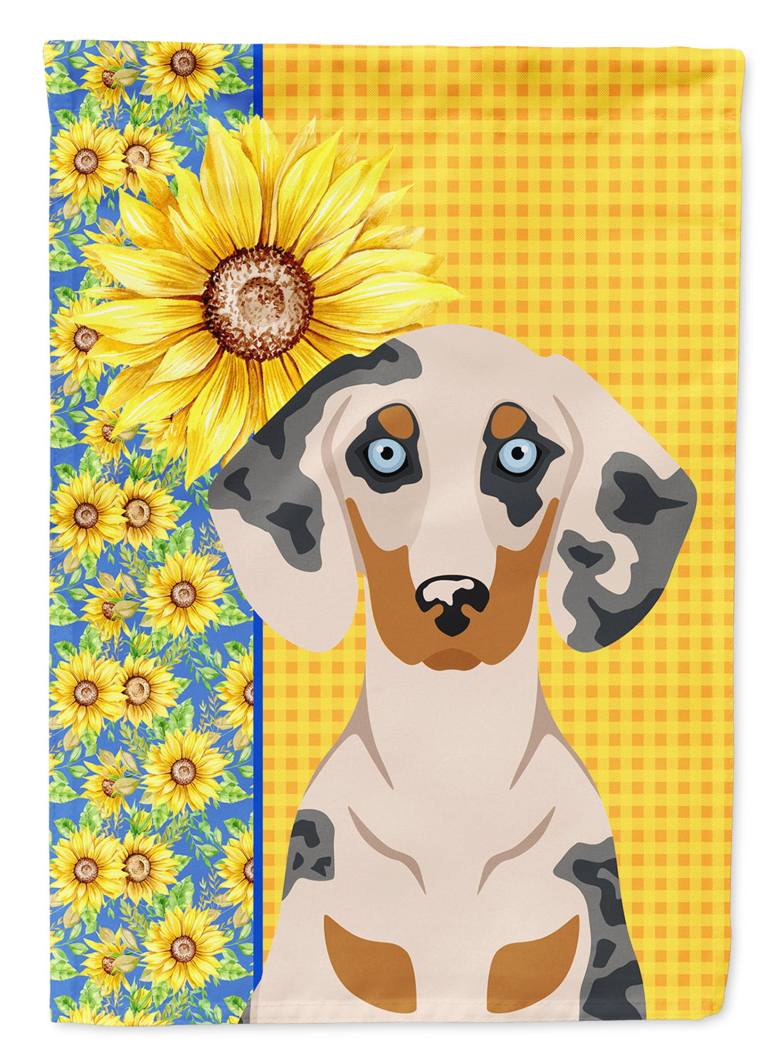 Summer Sunflowers Cream Dapple Dachshund House Flag 28x40 Porch Sleeve Pole Decorative Outside Yard Banner Artwork Wall Hanging, Polyester