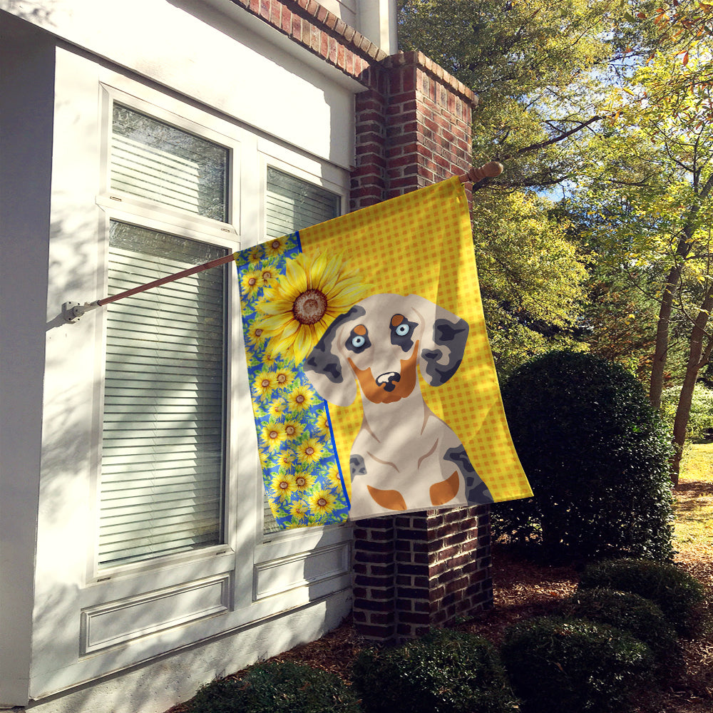Summer Sunflowers Cream Dapple Dachshund House Flag 28x40 Porch Sleeve Pole Decorative Outside Yard Banner Artwork Wall Hanging, Polyester