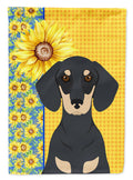 Summer Sunflowers Black and Cream Dachshund House Flag 28x40 Porch Sleeve Pole Decorative Outside Yard Banner Artwork Wall Hanging, Polyester