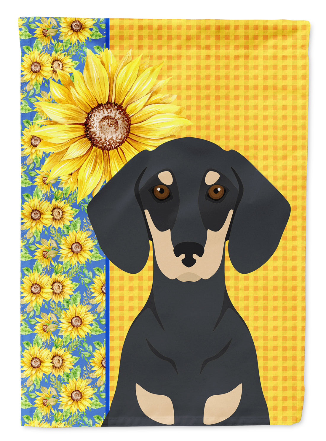 Summer Sunflowers Black and Cream Dachshund House Flag 28x40 Porch Sleeve Pole Decorative Outside Yard Banner Artwork Wall Hanging, Polyester