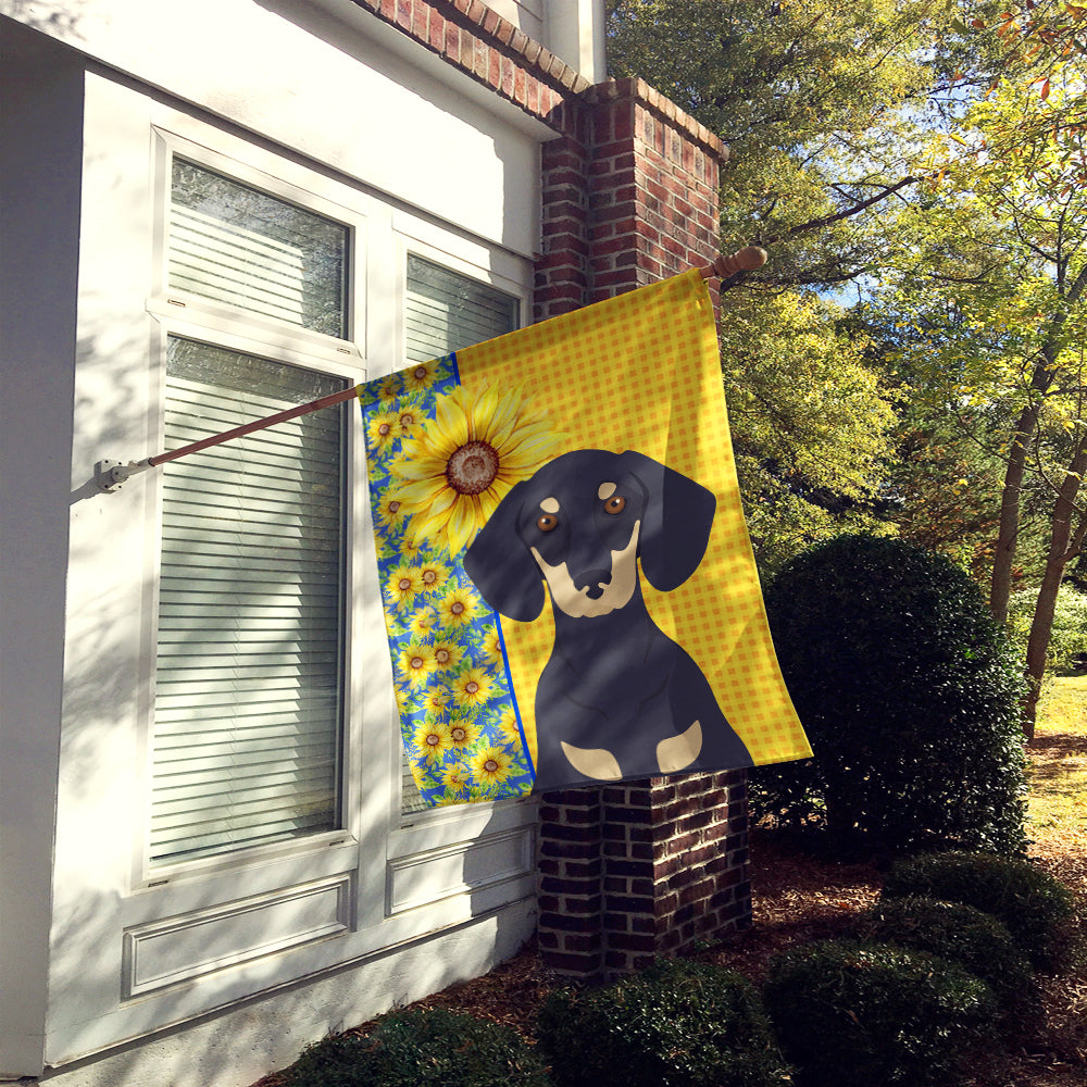 Summer Sunflowers Black and Cream Dachshund House Flag 28x40 Porch Sleeve Pole Decorative Outside Yard Banner Artwork Wall Hanging, Polyester