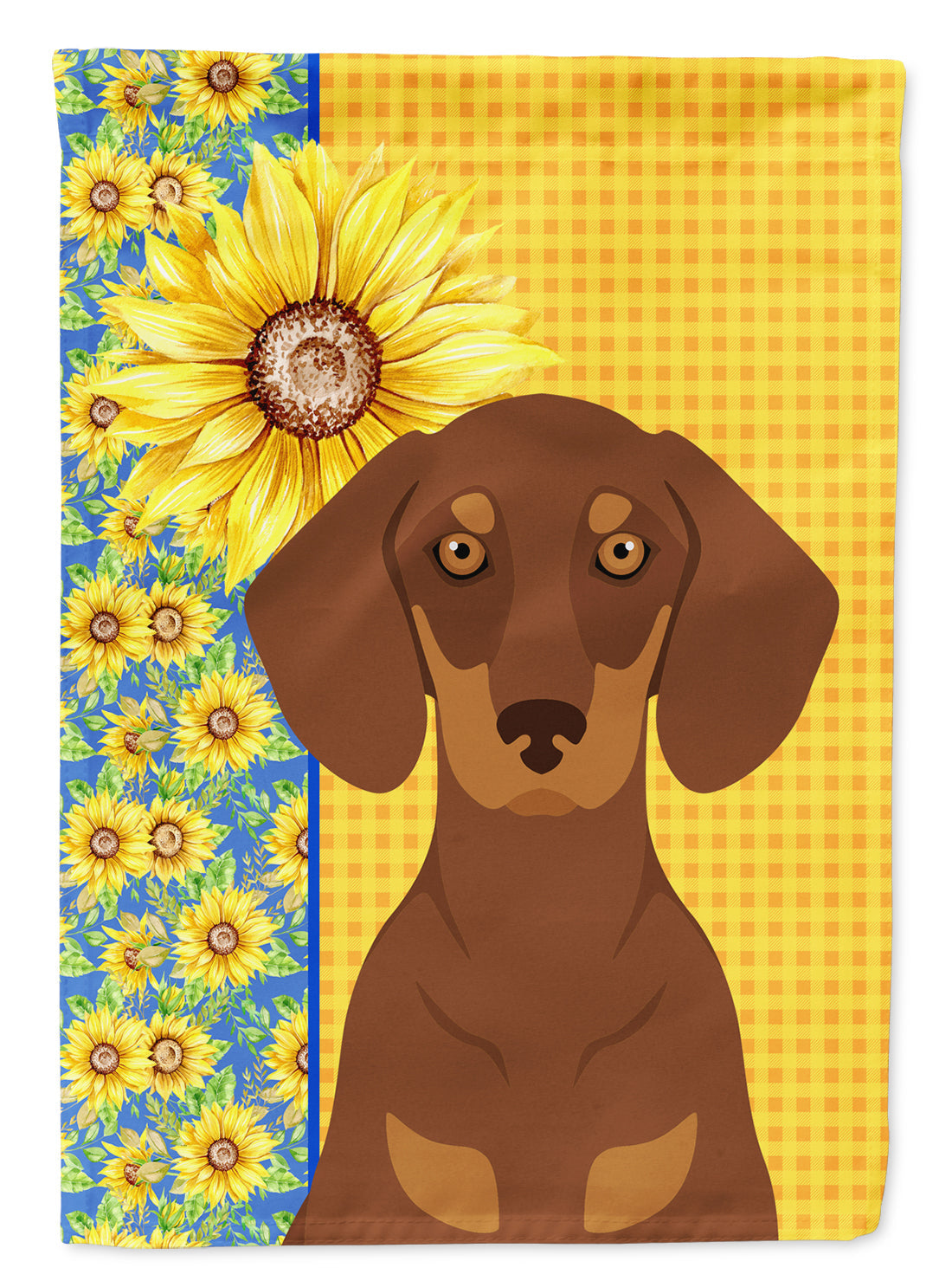 Summer Sunflowers Chocolate and Tan Dachshund House Flag 28x40 Porch Sleeve Pole Decorative Outside Yard Banner Artwork Wall Hanging, Polyester