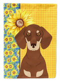 Summer Sunflowers Chocolate and Cream Dachshund House Flag 28x40 Porch Sleeve Pole Decorative Outside Yard Banner Artwork Wall Hanging, Polyester