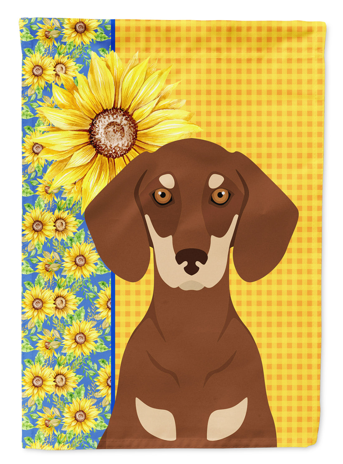 Summer Sunflowers Chocolate and Cream Dachshund House Flag 28x40 Porch Sleeve Pole Decorative Outside Yard Banner Artwork Wall Hanging, Polyester