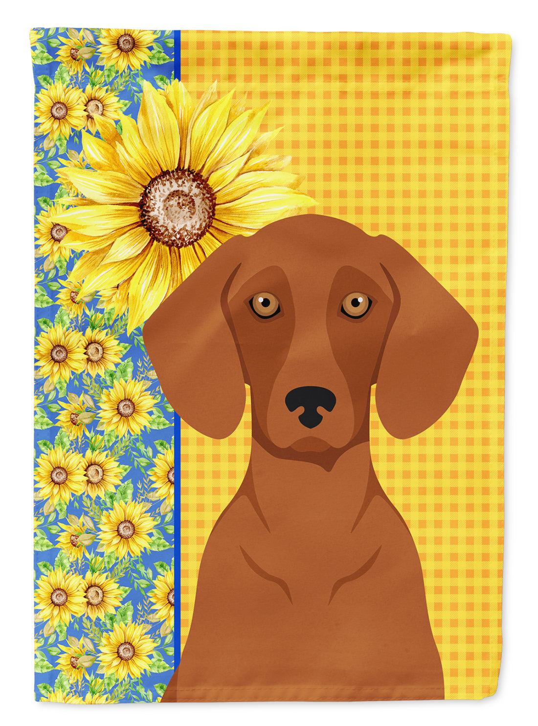 Summer Sunflowers Red Dachshund House Flag 28x40 Porch Sleeve Pole Decorative Outside Yard Banner Artwork Wall Hanging, Polyester