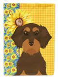 Summer Sunflowers Wirehair Chocolate and Tan Dachshund House Flag 28x40 Porch Sleeve Pole Decorative Outside Yard Banner Artwork Wall Hanging, Polyester