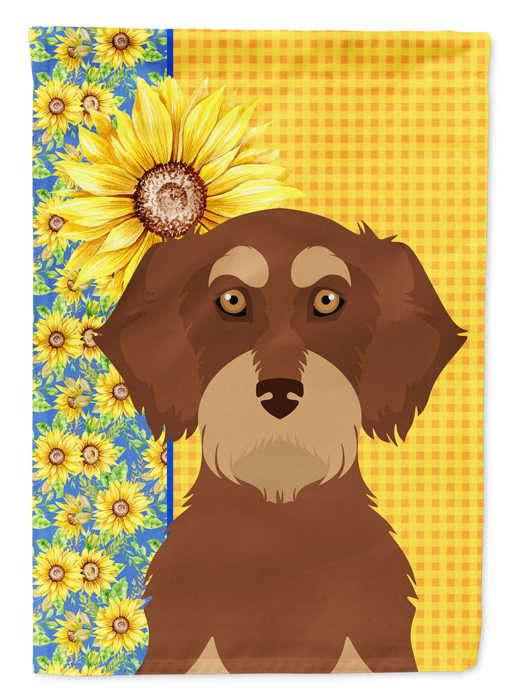 Summer Sunflowers Wirehair Red and Tan Dachshund House Flag 28x40 Porch Sleeve Pole Decorative Outside Yard Banner Artwork Wall Hanging, Polyester