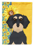 Summer Sunflowers Wirehair Black and Cream Dachshund House Flag 28x40 Porch Sleeve Pole Decorative Outside Yard Banner Artwork Wall Hanging, Polyester