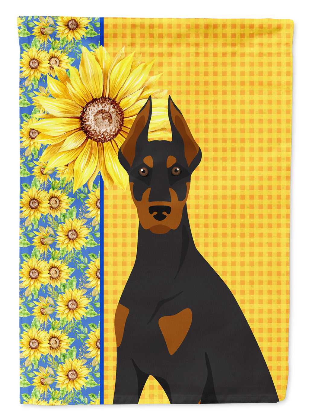 Summer Sunflowers Black and Tan Doberman Pinscher House Flag 28x40 Porch Sleeve Pole Decorative Outside Yard Banner Artwork Wall Hanging, Polyester