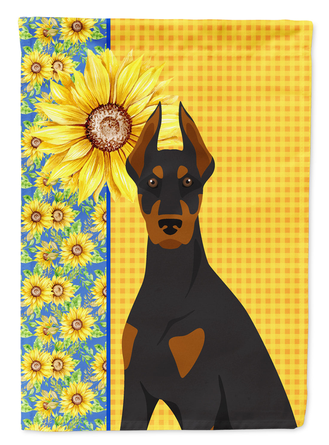 Summer Sunflowers Black and Tan Doberman Pinscher House Flag 28x40 Porch Sleeve Pole Decorative Outside Yard Banner Artwork Wall Hanging, Polyester