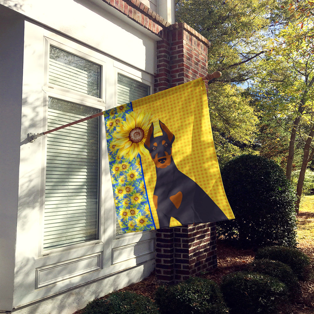 Summer Sunflowers Black and Tan Doberman Pinscher House Flag 28x40 Porch Sleeve Pole Decorative Outside Yard Banner Artwork Wall Hanging, Polyester