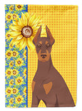 Summer Sunflowers Red and Tan Doberman Pinscher House Flag 28x40 Porch Sleeve Pole Decorative Outside Yard Banner Artwork Wall Hanging, Polyester