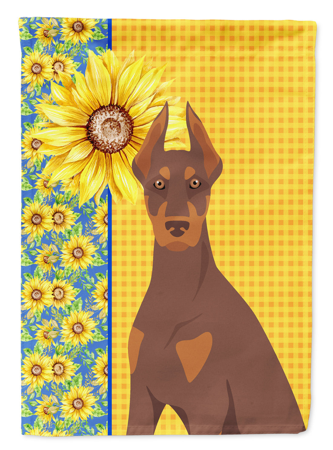 Summer Sunflowers Red and Tan Doberman Pinscher House Flag 28x40 Porch Sleeve Pole Decorative Outside Yard Banner Artwork Wall Hanging, Polyester