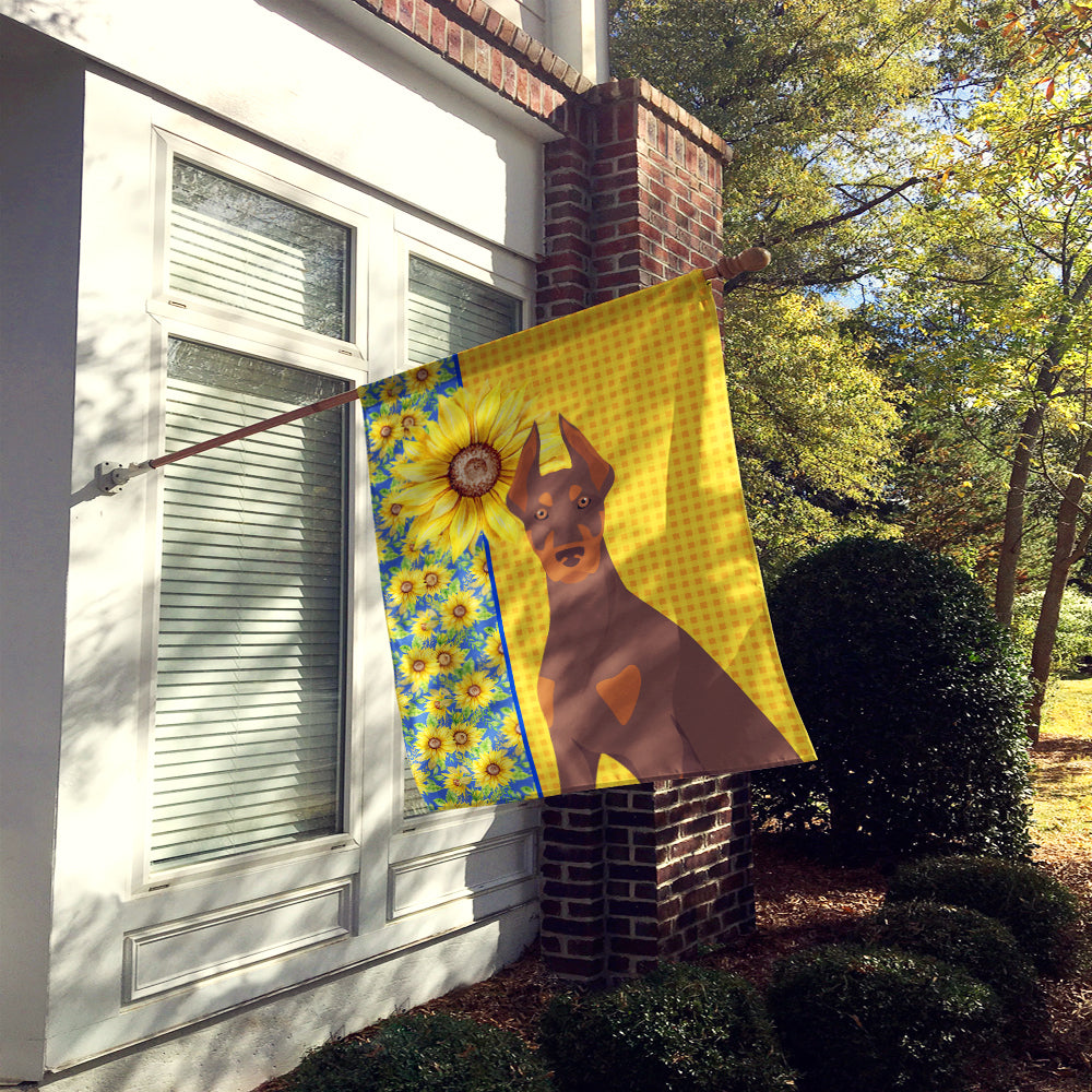 Summer Sunflowers Red and Tan Doberman Pinscher House Flag 28x40 Porch Sleeve Pole Decorative Outside Yard Banner Artwork Wall Hanging, Polyester