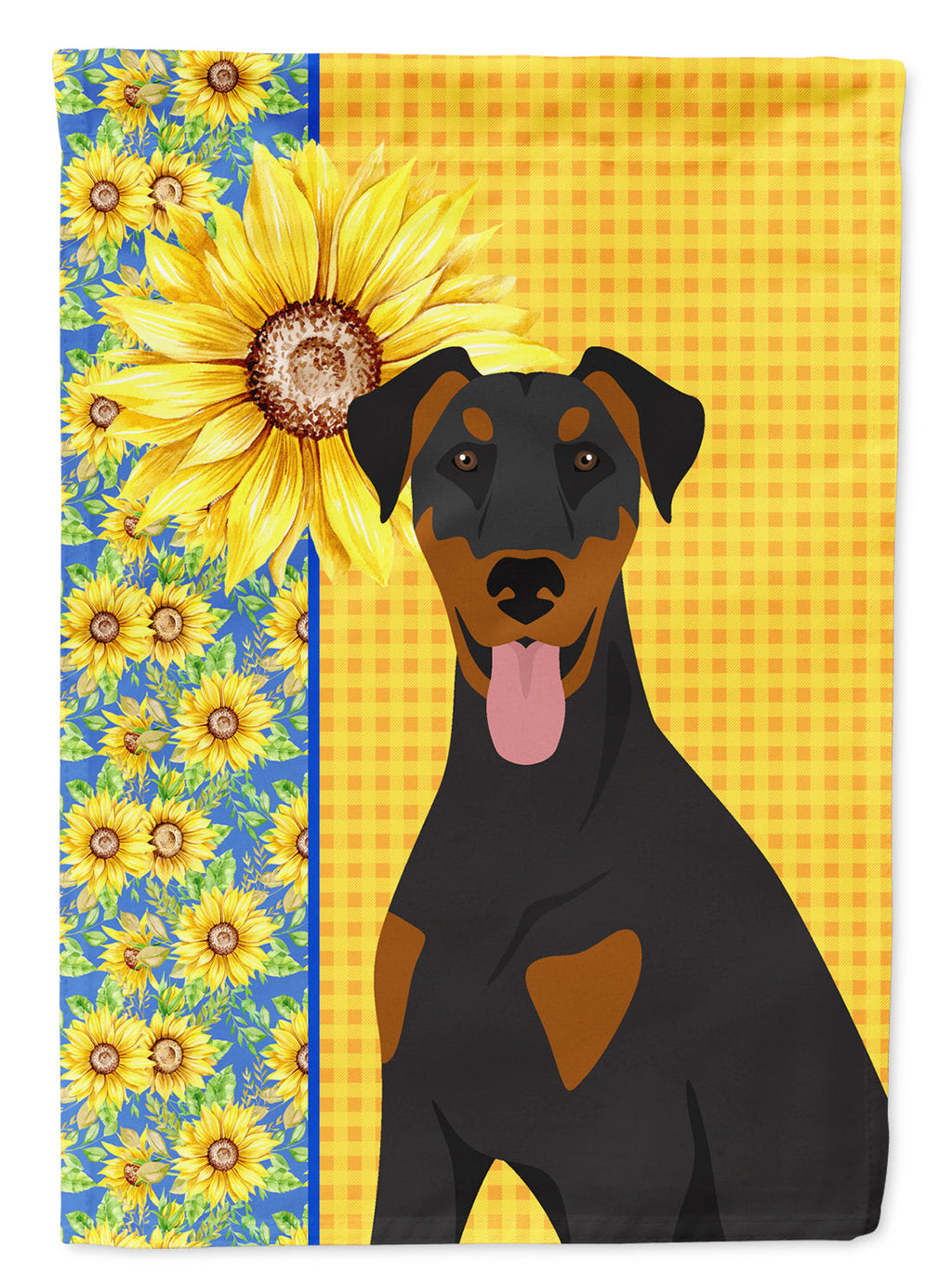 Summer Sunflowers Natural Ear Black and Tan Doberman Pinscher House Flag 28x40 Porch Sleeve Pole Decorative Outside Yard Banner Artwork Wall Hanging, Polyester