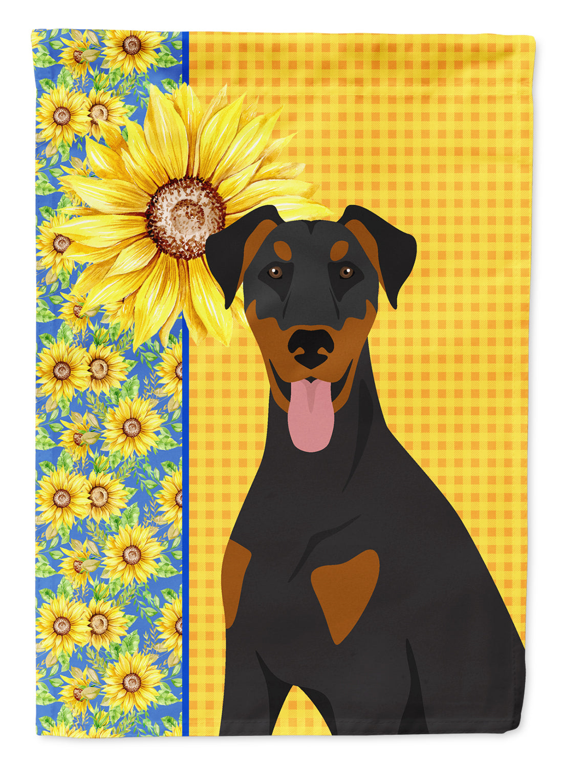 Summer Sunflowers Natural Ear Black and Tan Doberman Pinscher House Flag 28x40 Porch Sleeve Pole Decorative Outside Yard Banner Artwork Wall Hanging, Polyester