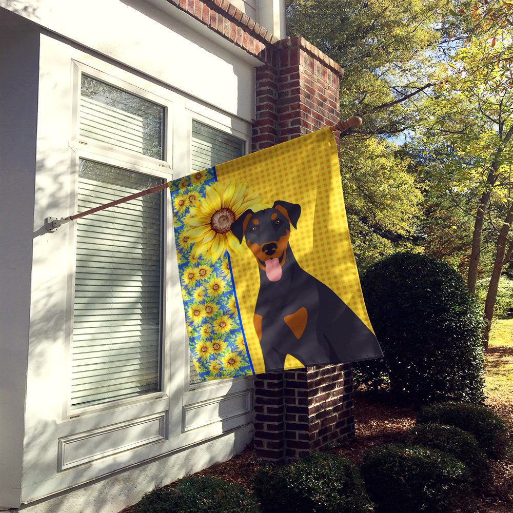 Summer Sunflowers Natural Ear Black and Tan Doberman Pinscher House Flag 28x40 Porch Sleeve Pole Decorative Outside Yard Banner Artwork Wall Hanging, Polyester
