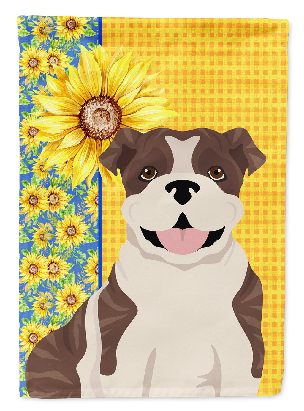 Summer Sunflowers Brindle English Bulldog House Flag 28x40 Porch Sleeve Pole Decorative Outside Yard Banner Artwork Wall Hanging, Polyester