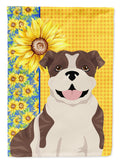 Summer Sunflowers Brindle English Bulldog House Flag 28x40 Porch Sleeve Pole Decorative Outside Yard Banner Artwork Wall Hanging, Polyester
