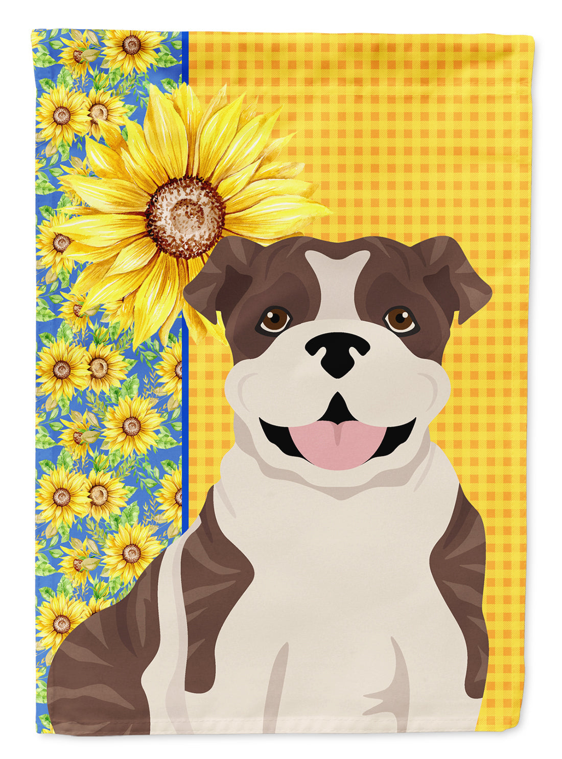 Summer Sunflowers Brindle English Bulldog House Flag 28x40 Porch Sleeve Pole Decorative Outside Yard Banner Artwork Wall Hanging, Polyester