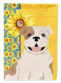 Summer Sunflowers Piebald English Bulldog House Flag 28x40 Porch Sleeve Pole Decorative Outside Yard Banner Artwork Wall Hanging, Polyester