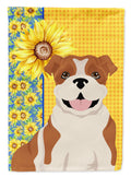 Summer Sunflowers Red English Bulldog House Flag 28x40 Porch Sleeve Pole Decorative Outside Yard Banner Artwork Wall Hanging, Polyester