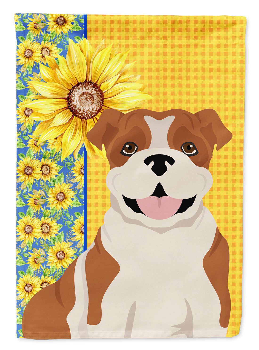 Summer Sunflowers Red English Bulldog House Flag 28x40 Porch Sleeve Pole Decorative Outside Yard Banner Artwork Wall Hanging, Polyester