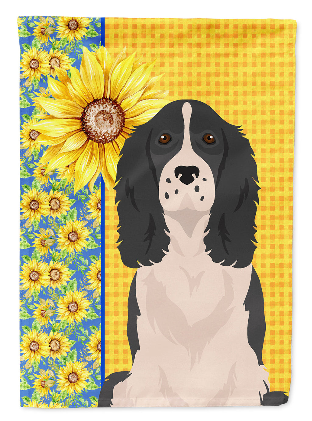 Summer Sunflowers Black English Springer Spaniel House Flag 28x40 Porch Sleeve Pole Decorative Outside Yard Banner Artwork Wall Hanging, Polyester
