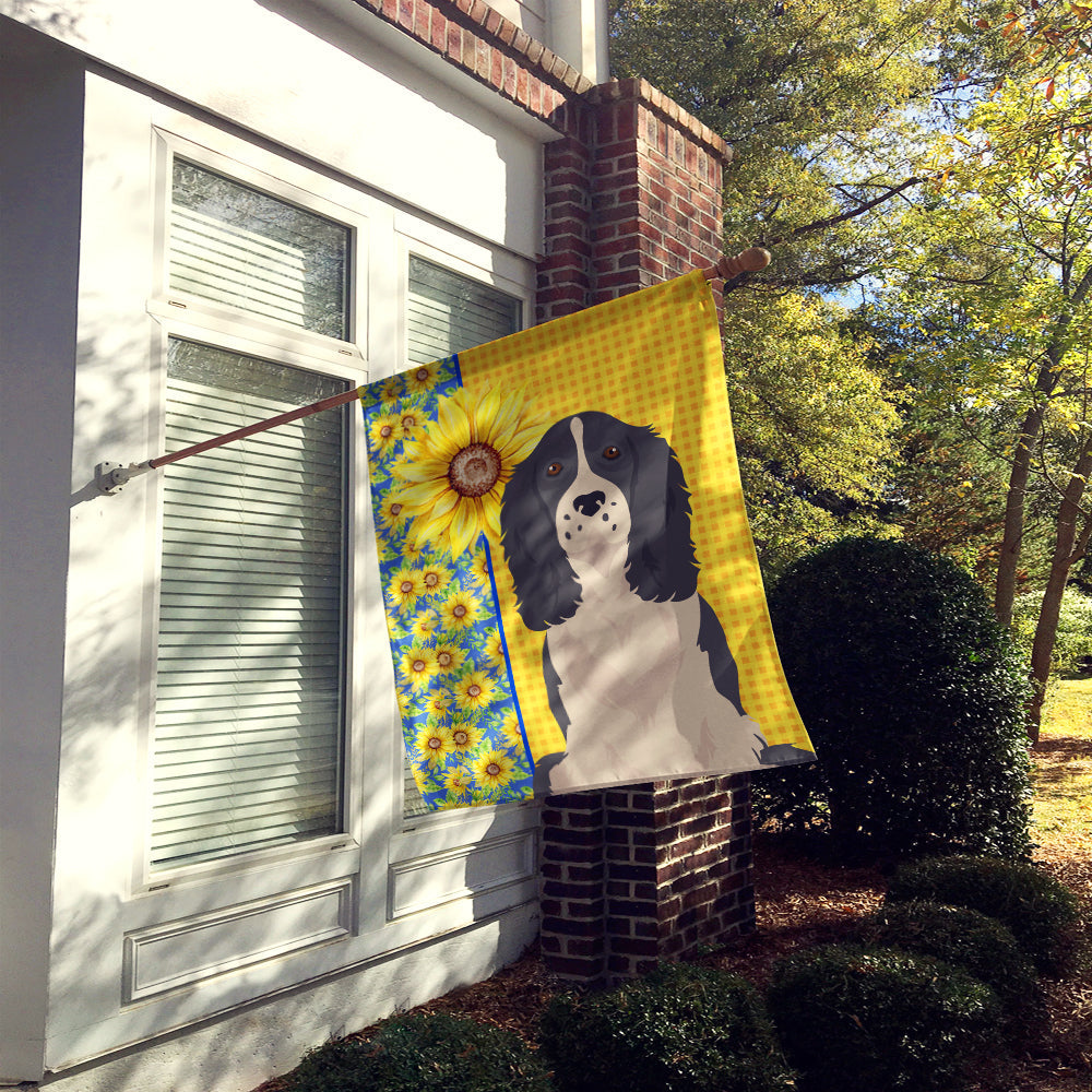 Summer Sunflowers Black English Springer Spaniel House Flag 28x40 Porch Sleeve Pole Decorative Outside Yard Banner Artwork Wall Hanging, Polyester