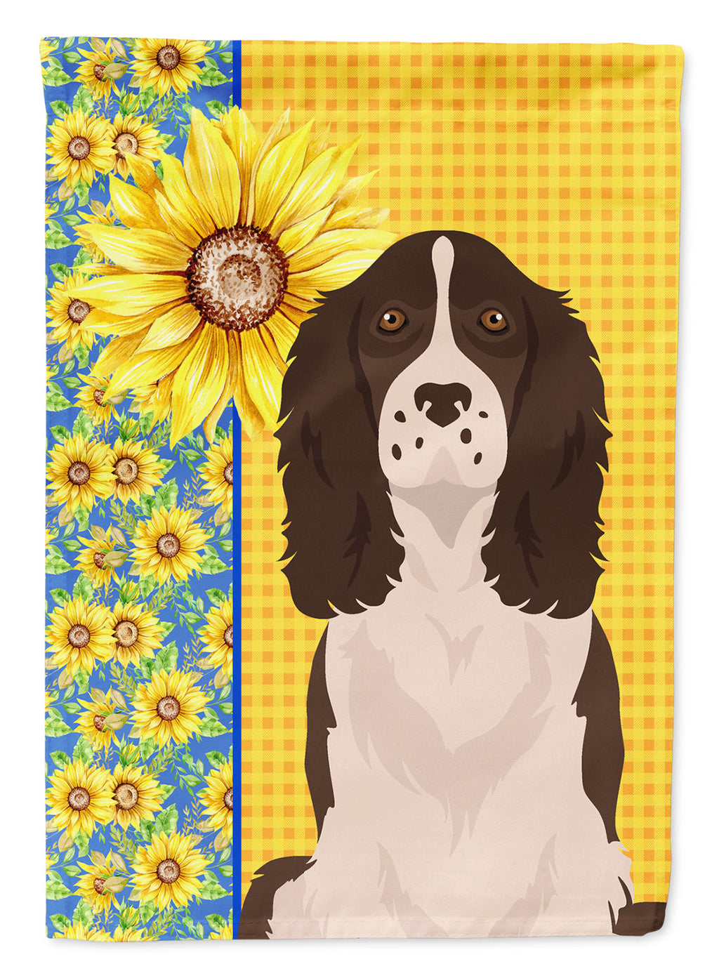 Summer Sunflowers Liver English Springer Spaniel House Flag 28x40 Porch Sleeve Pole Decorative Outside Yard Banner Artwork Wall Hanging, Polyester