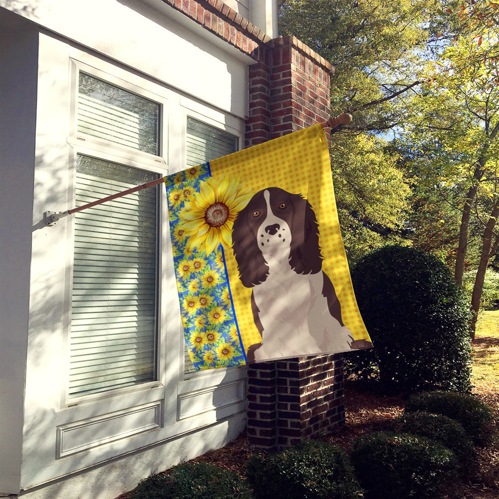 Summer Sunflowers Liver English Springer Spaniel House Flag 28x40 Porch Sleeve Pole Decorative Outside Yard Banner Artwork Wall Hanging, Polyester
