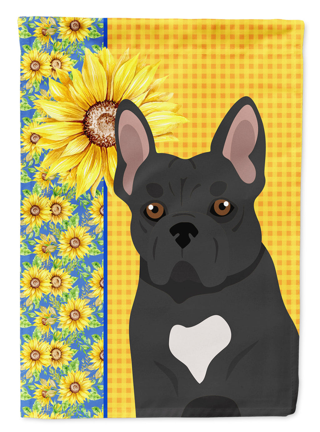 Summer Sunflowers Black French Bulldog House Flag 28x40 Porch Sleeve Pole Decorative Outside Yard Banner Artwork Wall Hanging, Polyester