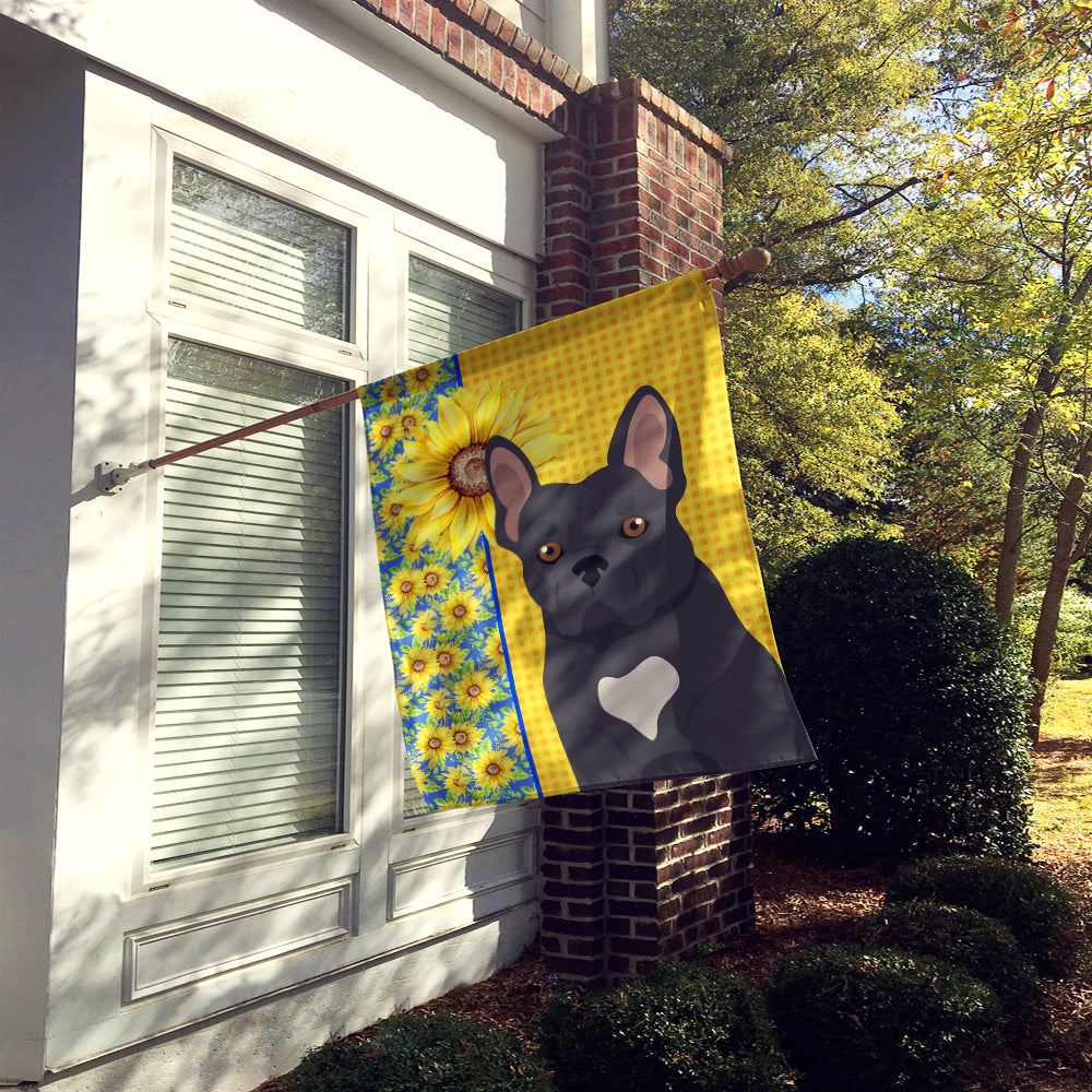 Summer Sunflowers Black French Bulldog House Flag 28x40 Porch Sleeve Pole Decorative Outside Yard Banner Artwork Wall Hanging, Polyester