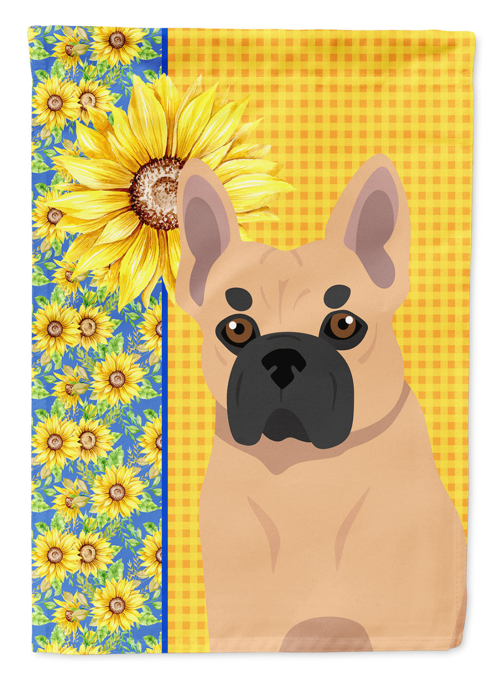 Summer Sunflowers Fawn French Bulldog House Flag 28x40 Porch Sleeve Pole Decorative Outside Yard Banner Artwork Wall Hanging, Polyester